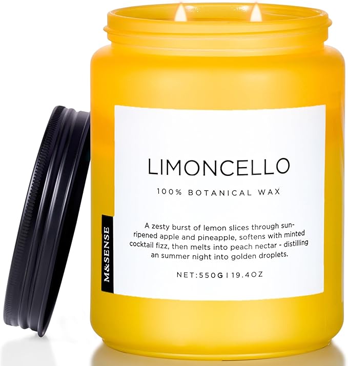 M&SENSE Limocello Summer Scented Candle, 19.4oz 110 Hours Long Lasting Burn Non Toxic Natural Soy Wax Lemon Highly Scented for Home Decor, 2 Wick Relaxing Candle Gifts for Yoga Spa Meditation