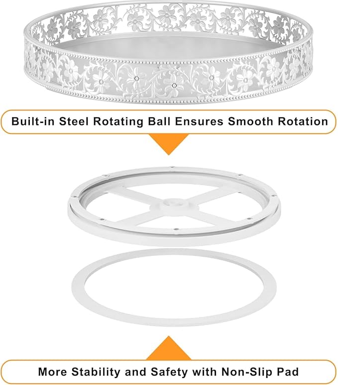 Lazy Susan Organizer Turntable 10", 360 Rotating Spice Rack Lazy Susan for Cabinet Dining Table Top Countertop Pantry Kitchen Cupboard Vanity Bathroom Refrigerator White