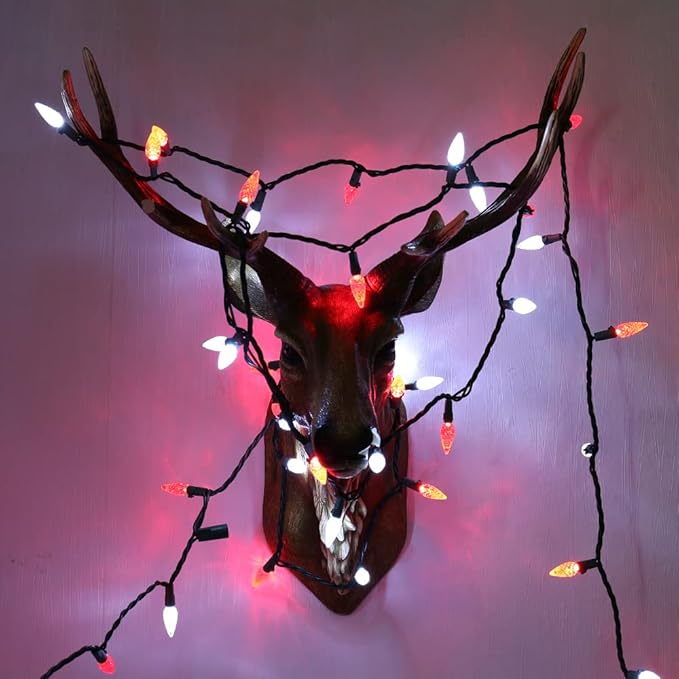 Brizled Red & White C5 Christmas Lights, 33ft 100 LED Christmas tree Lights, Connectable 120V UL Certified Faceted Christmas Lights Outdoor Indoor Xmas Lights for Christmas Tree Party Roof Decoration