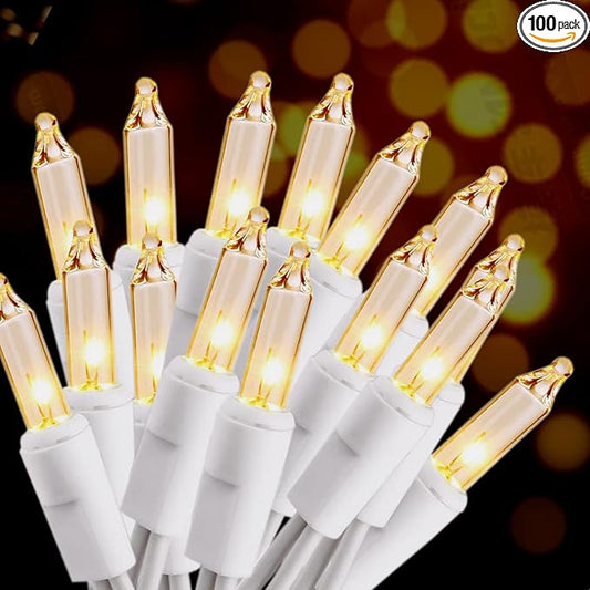 Christmas Lights 100 Count Mini Clear Lights 32ft White Wire Christmas Tree String Lights Set for Outdoor Indoor Christmas Decorations Wedding Decorations Valentines Day Decor,UL Certified (32feet)