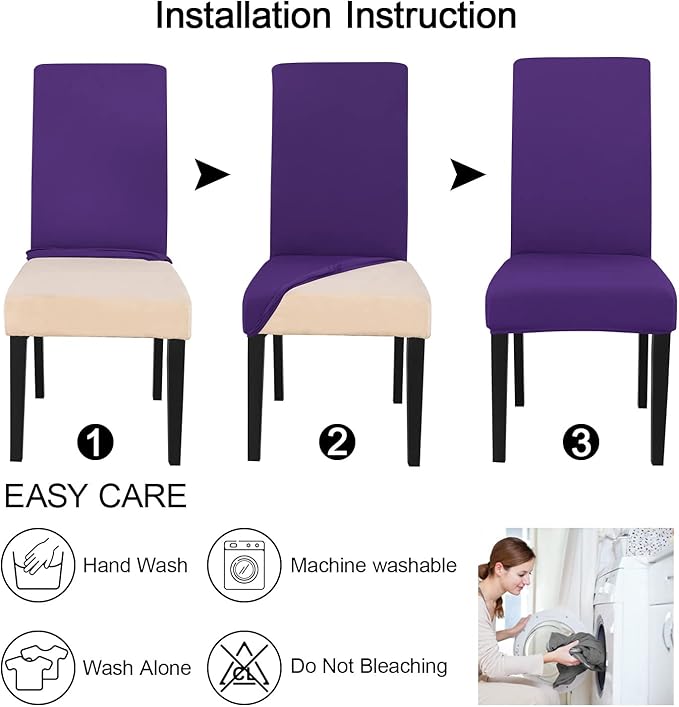 JQinHome Dining Chair Slipcover, High Stretch Removable Washable Chair Seat Protector Cover Set of 6,Chair Covers for Dining Room, Kitchen,Home Party,Wedding Ceremony(Purple, 6PC)