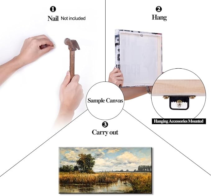 LASMOND Beautiful Wilderness Meadow Canvas Wall Art Oil Painting Reproduction Print Vintage Wildflower Field Scenery Countryside Landscape Tree Rustic Retro Decor Artwork Country Farmhouse Living Room 24x48 Inches