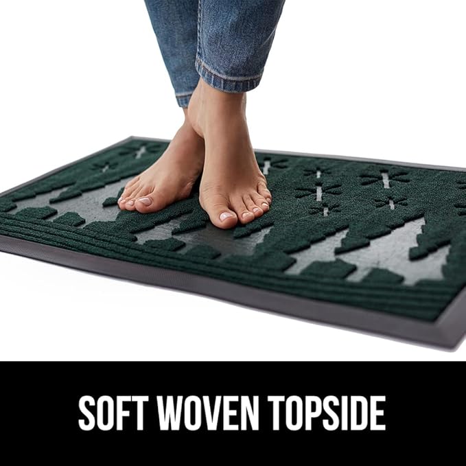 GORILLA GRIP 100% Waterproof All-Season WeatherMax Doormat 35x23, US Designed Natural Rubber, Stain and Fade Resistant, Low Profile Indoor Outdoor Door Mats, Easy Clean Patio Mat, Green Snowscape