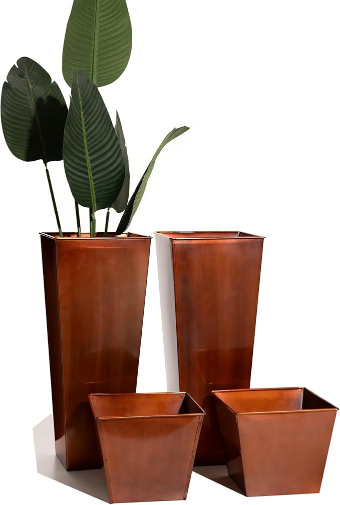 28in Tall Metal Copper Square Planter Galvanized Steel Metal Planters for Outdoor/Indoor/Patio Deck Garden Entrance Planter