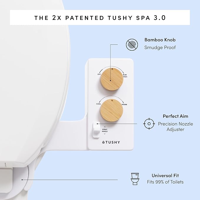 TUSHY 3.0 Spa Bidet Attachment. Cool to Warm Water. It's Time to Replace Toilet Paper, Fresh Water Spray (Requires Sink Access for Optional Temperature Control), Bamboo