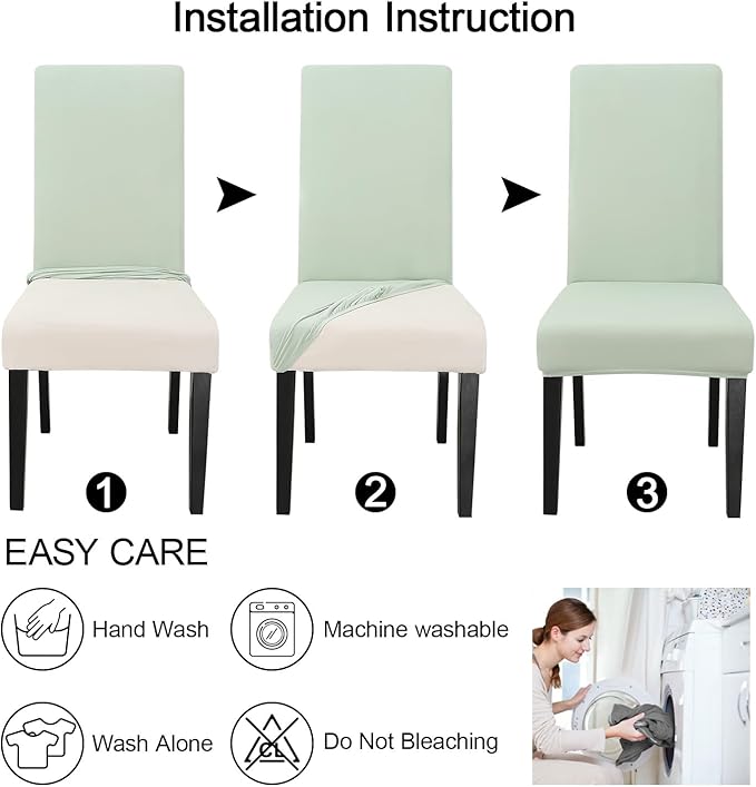 JQinHome Smoke Green Chair Covers for Dining Room Set of 4, High Stretch Removable Washable Parsons Chair Slipcover for Home Party Hotel Wedding Ceremony (4PCS,Smoke Green)