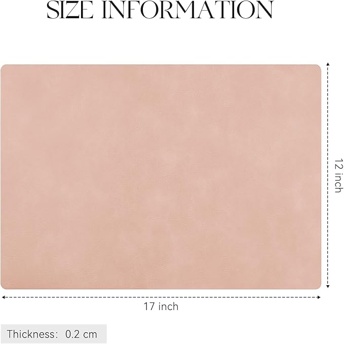 MOSAYT Vinyl Placemats Set of 6-12 X 17 Inch - Faux Leather 100% Waterproof Oil-Proof Wipeable PU Place Mats, Heat Resistant Reversible Table Mats for Kitchen, Dining, Outdoor (Pink)