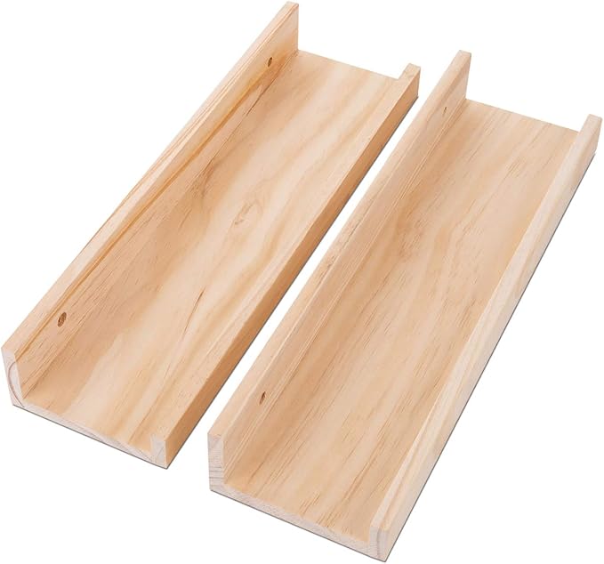 AZSKY Picture Ledge Shelf, Small Floating Shelves Set of 2, 16 Inches Nursery Book Shelves for Toys Storage, Kids Bookshelf Wall Mounted for Living Room Bedroom Decor Books Photo Frames,Natural