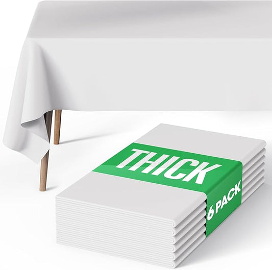 Pureegg Rectangle Table Cloth 60" x 84" – Durable Polyester Tablecloth Offers Reusable & Washable Protection, Ideal for Outdoor Party, Picnic, Wedding, Banquet and Birthday, 6 Pack, White