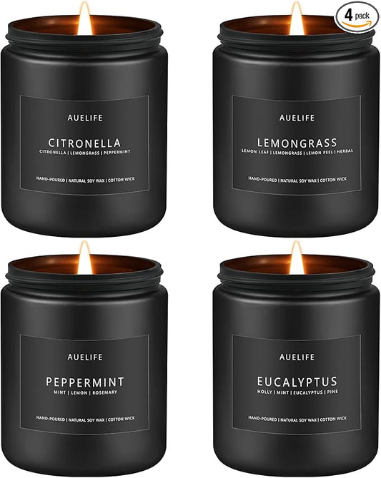 Outdoor Candle Set | Citronella/Mint/Eucalyptus/Lemongrass Summer Scented, Natural Candle Gifts - 4Pack Candles - Citronella Candles for Indoor or Outdoor Use - 28 oz,200 Hours Burn Time