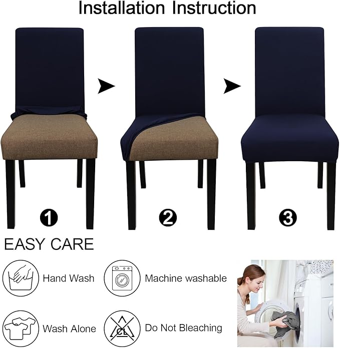 JQinHome 4 Pcs Dining Chair Slipcover, High Stretch Removable Washable Chair Seat Protector Cover for Home Party Hotel Wedding Ceremony