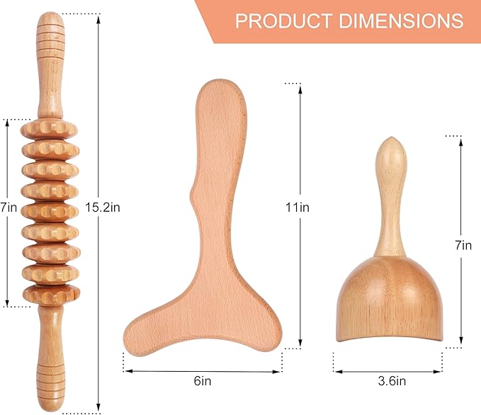 3-in-1 Wood Therapy Massage Tools Lymphatic Drainage Massager Wooden Massager for Maderoterapia,Anti-Cellulite, Body Sculpting & Contouring