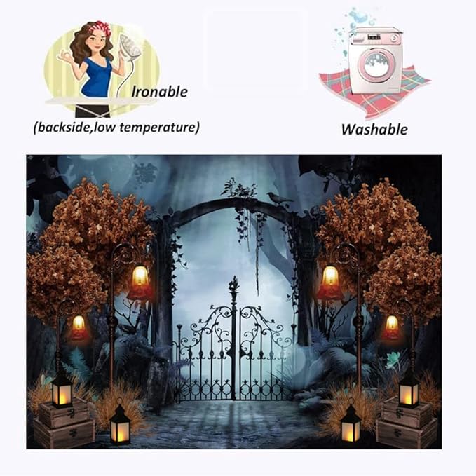 Durable Fabric Halloween Backdrop 8x6ft Horror Cemetery Iron Gate Scary Halloween Photo Background for Photography Halloween Party Decorations Wall Decor Photo Studio Decoration Supplies