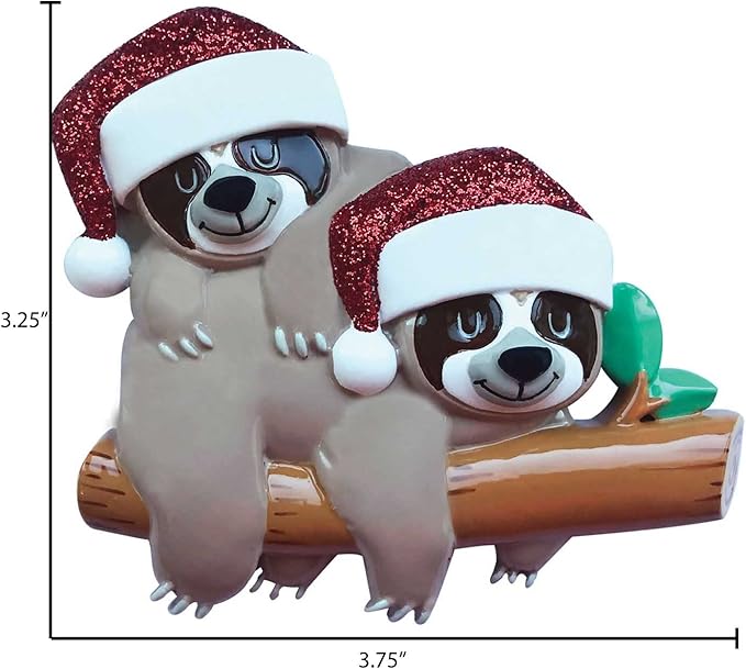 3D Personalized Our First Christmas Ornament 2025 Sloth Couple Ornaments in Santa Hats Couples Ornament 2025 Family of 2 Sloth on Log Xmas for a Couple Ornaments Couples Unique Gifts