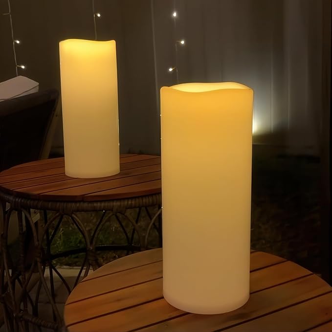 NURADA Large Outdoor Flameless Candles 12" x 5" - Waterproof LED Pillar Flickering Candle Battery Operated with Timer Remote Control for Patio Porch Lanterns Decor - Long Lasting Set of 2