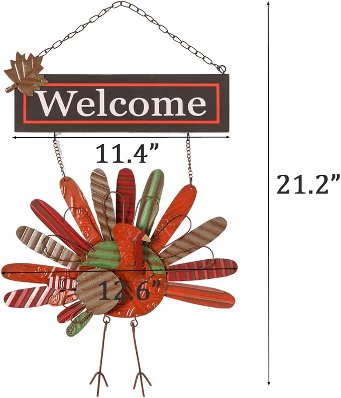 Ogrmar Vintage Metal Thanksgiving Turkey Wall Hanging Decoration Welcome Sign Front Door Ornament Festive Whimsical Halloween Christmas Decor