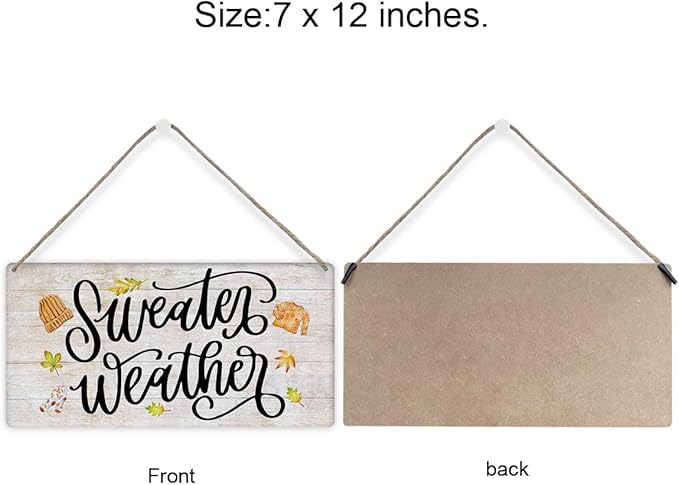 MIGUMUTU Rustic Farmhouse Fall Signs Door Wall Hanging Decor, Fall Room Home Decor, Sweater Weather Sign Autumn Leaves Wall Decor Fall Decoration for Home Office Bedroom 7 X 12 Inch
