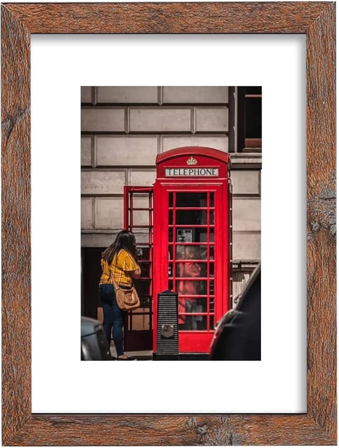 11x14 Picture Frame Set of 6, Display Pictures 8x10 with Mat or 11x14 Without Mat for Wall Mounting,Rustic Brown