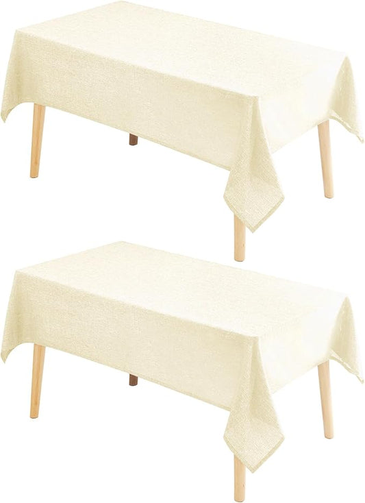 Hiasan 2 Pack Faux Linen Rectangle Tablecloth - Wrinkle and Stain Resistant Washable Table Cloth for Kitchen Dining Room Holiday Table Cover for Party Dinner, Champagne, 70 x 108 Inch