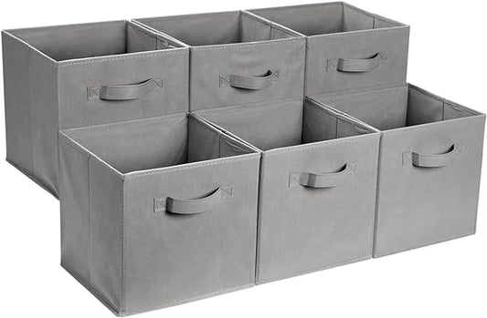 Amazon Basics Collapsible Fabric Storage Cube Bins Organizer with Handles, Sturdy, Gray, 13-x-13-x-13-inch, Pack of 6