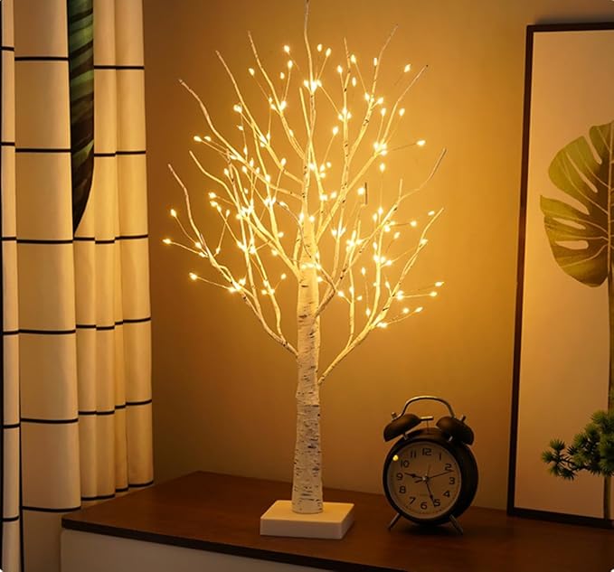 2FT Fairy Birch Tree with 144 LED Lights Artificial Tree Lamp with Timer for Easter Christmas Decoration Light Spirit Tree USB/Battery Powered Branch Trees for Party Wedding Home (144 LED Light)