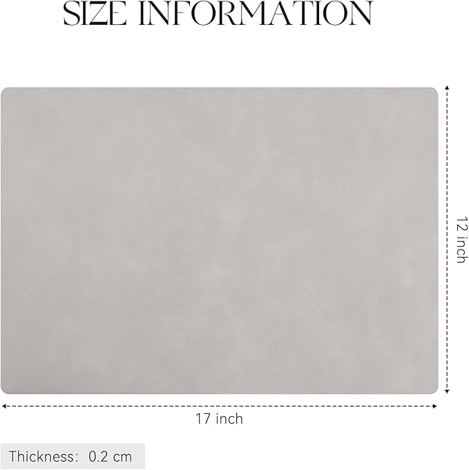 MOSAYT Vinyl Placemats Set of 4-12 X 17 Inch - Faux Leather 100% Waterproof Oil-Proof Wipeable PU Place Mats, Heat Resistant Reversible Table Mats for Kitchen, Dining, Outdoor (Light Grey)