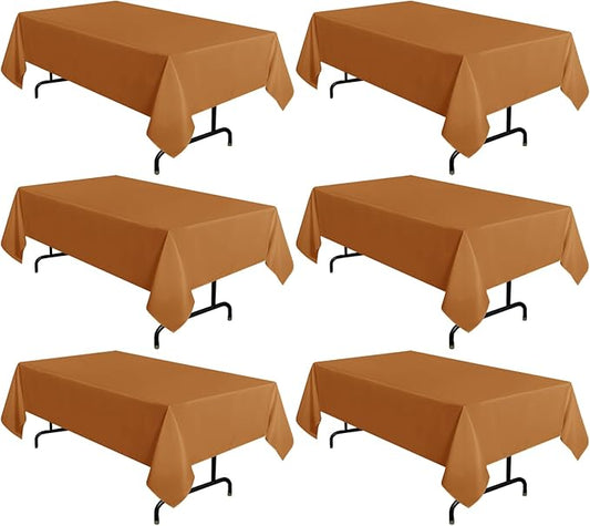 sancua 6 Pack Tablecloths Rectangular 60x102 Inch, Thanksgiving Table Cloths Rectangle for 6 Foot Tables - Stain and Wrinkle Resistant Washable Polyester Table Cover for Fall, Dining, Parties Bronze