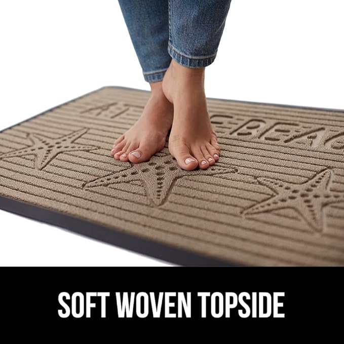 GORILLA GRIP 100% Waterproof All-Season WeatherMax Doormat, 47x35, US Designed Natural Rubber, Stain and Fade Resistant, Low Profile Indoor Outdoor Door Mats, Easy Clean Patio Mat, Sand Beach
