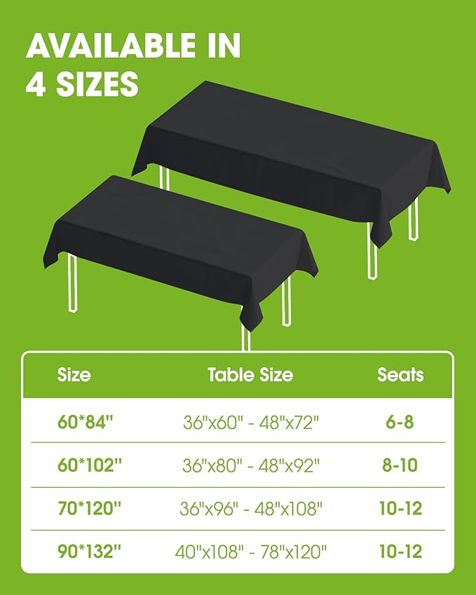 Pureegg Rectangle Table Cloth 60" x 84" – Durable Polyester Tablecloth Offers Reusable & Washable Protection, Ideal for Outdoor Party, Picnic, Wedding, Banquet and Birthday, 1 Pack, Black