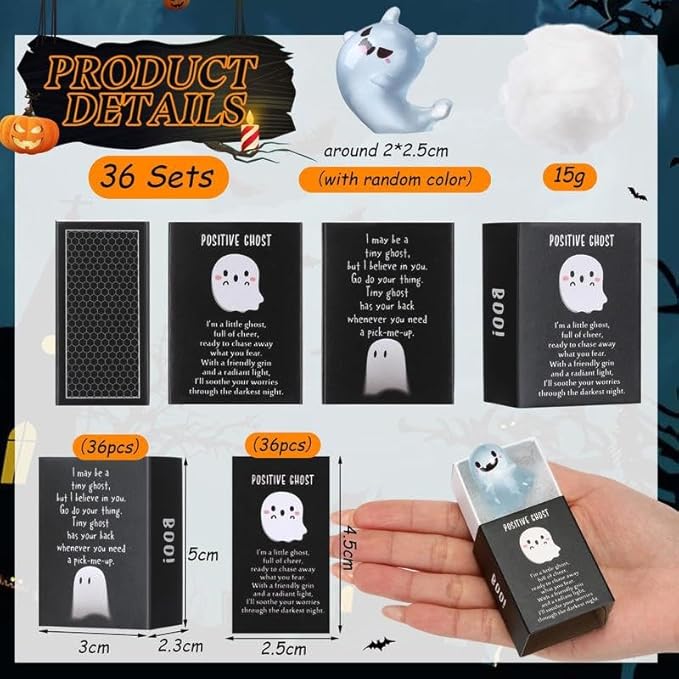 32 Sets Halloween Mini Ghost Figures with Box, Glow in The Dark Mini Resin Ghosts, Luminous Ghost Miniature Resin Figurines for Halloween Party Favors (1PCS C)