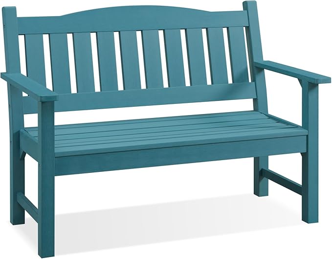 Psilvam 2-Person Outdoor Memorial Bench, All-Weather Poly Lumber Garden Bench, Rot-Resistant Outdoor Patio Bench for Park,Porch,and Church (Blue)