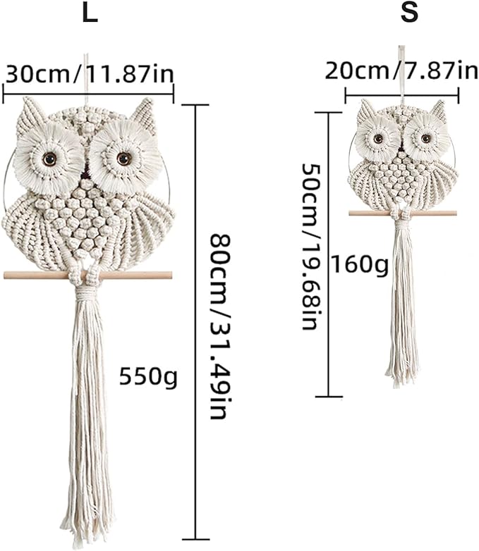 Achart Owl Macrame Wall Hanging-Hand Woven Boho Tapestry-Macrame Wall Decor -Owl Decor for Bedroom, Living Room, Nursery (Beige-Small)