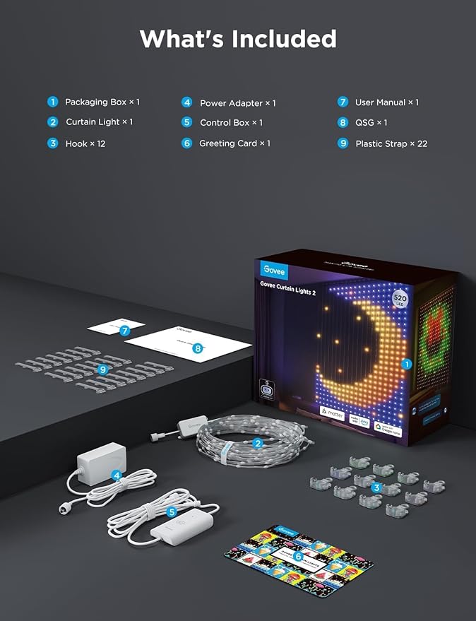 Govee Curtain Lights 2, 520 LEDs, Smart LED Curtain Light with DIY GIF AIGC, Non-Splicable, RGBIC Color Changing Holiday Lights for Indoor Outdoor Bedroom Window Decor, IP65 Waterproof, 4.9×6.6ft