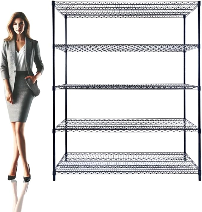 60"x24"x72" Black 5-Tier Premium Metal Wire Shelving NSF 4000 LBS MAX Capacity Heavy Duty Steel Storage Rack for Warehouse, Garage, Hospital, Commercial Space & School w/Premium Wheels