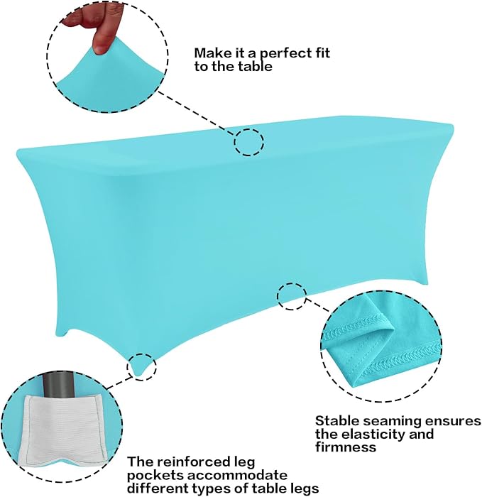 IVAPUPU 2 Pack 4FT Table Cloth for Rectangular Fitted Events Stretch Blue Mist Table Covers Washable Cover Spandex Tablecloth Protector for Party, Wedding, Cocktail, Banquet, Festival