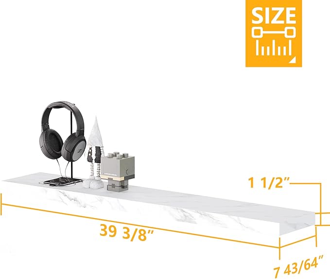 BAMEOS Floating Shelves,40 in W x 8in D Wall Mounted Wooden Shelves with Invisible Brackets Set of 2, Hanging Wall Shelves Decoration for Bedroom, Bathroom, Living Room and Kitchen