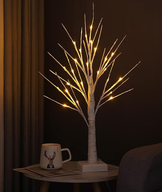 2FT Fairy Birch Tree with 24 LED Lights Artificial Tree Lamp with Timer for Easter Christmas Decoration Light Spirit Tree USB/Battery Powered Branch Trees for Party Wedding Home (24 LED Light)
