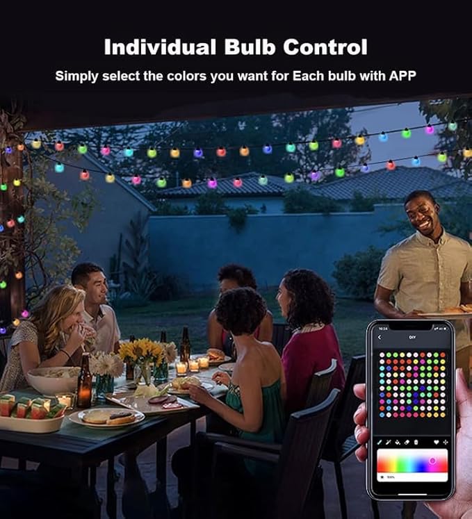 Hoofun Smart String Lights USB Powered, 33ft 50 LED Color Changing Globe Fairy Lights, Bluetooth APP & Remote Control, DIY Color, Music Sync Decorative for Bedroom Christmas Tree Tent Indoor Outdoor