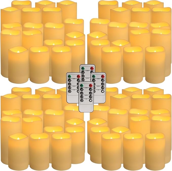 Set of 72 Flameless Led Battery Opeated (D2.2'' x H4''5''6'') Waterproof Outdoor Indoor Candles with 10-Key Remotes and Cycling 24 Hours Timer