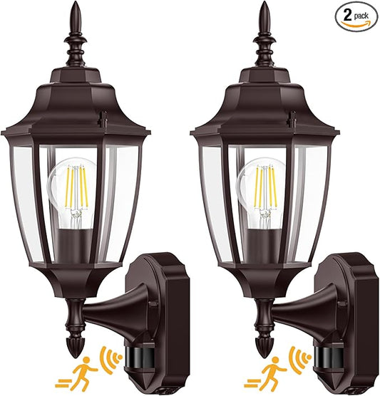 Lamomo Outdoor Wall Sconce, 2 Pack Dusk to Dawn Motion Sensor Bronze Outdoor Light Fixtures Wall Mounted, Exterior Aluminum Waterproof Porch Lights for Patio Front Door Garage