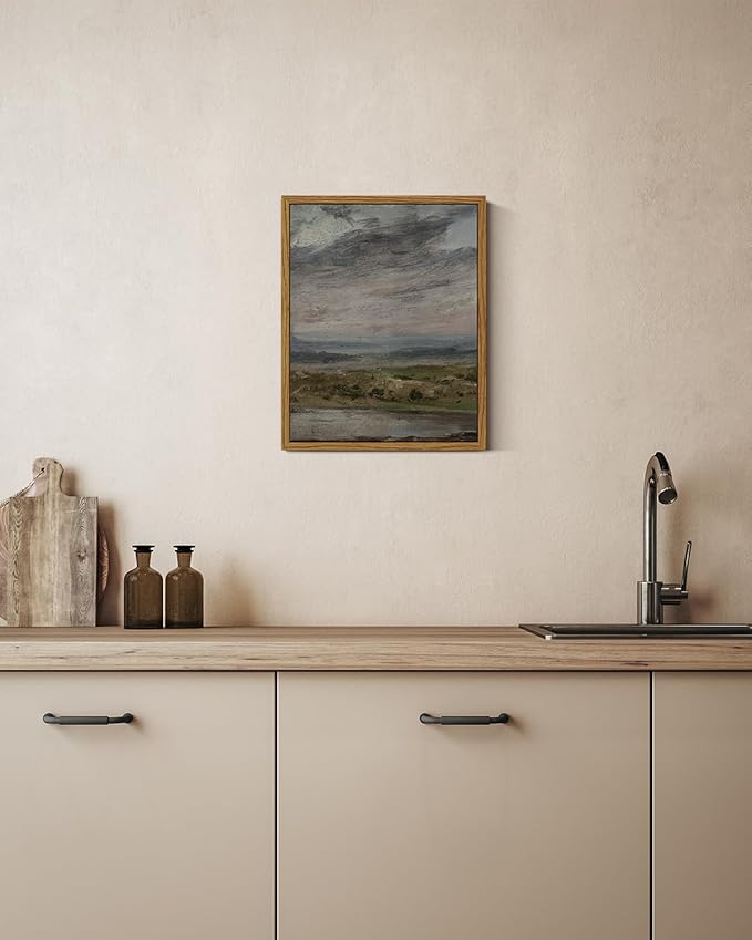 VIYYIEA Framed Canvas Wall Art Home Decor Classical Scenery Wall Pritns The Heath Grassland Oil Painting Farmhouse Wall Decor Vintage Landscape Aesthetic Countryside Decor for Living Room 8x10in