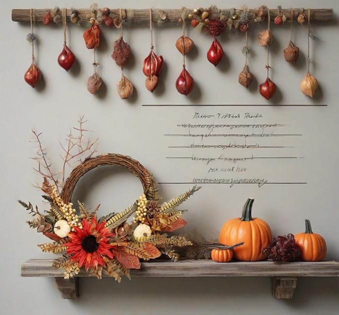 Fall Wreaths for Front Door, Autumn Wreath with Pumpkins, Berries and Leaves for Indoor Outdoor Porch Thanksgiving Farmhouse Harvest Halloween Home Décor (White Pumpkin)