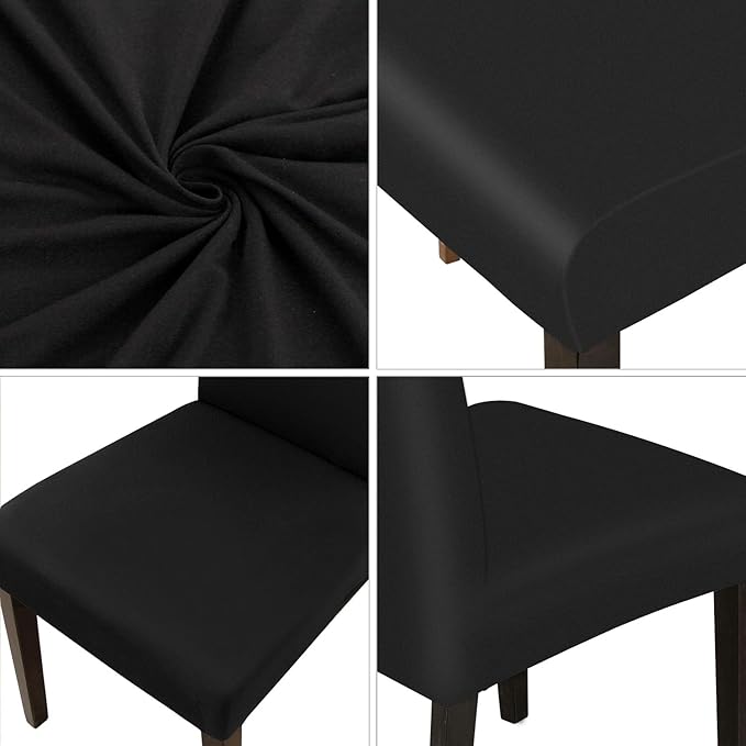 JQinHome Dining Room Chair Covers Set of 12, High Stretch Chair Slipcover Removable Washable Chair Seat Protector Cover for Home Party Hotel Wedding Ceremony (Black)