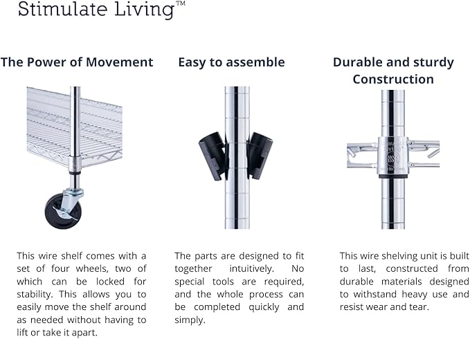 48"x24"x72" Prime Heavy Duty Chrome 4-Tier Wire Shelving NSF 3200 LBS MAX Capacity Storage Rack for Commercial, Hospital, School, Garage, and Kitchen Uses (with Wheels)