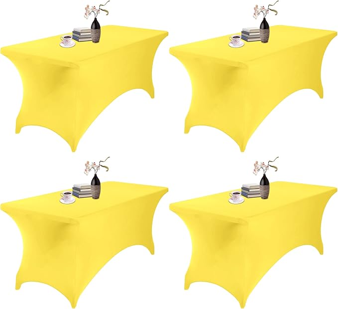 4Pack Spandex Waterproof Table Covers 6ft，Spandex 6ft Waterproof Table Cover for Party,Wedding, Banquet, and Events(Yellow)