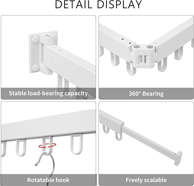 Clothes Drying Rack Wall Mounted, Laundry Drying Rack Collapsible, Space Saving Wall Drying Rack Clothing Foldable, Tri-Fold Retractable Rack Outdoor Indoor with 18 Hooks(White，Loop-Shape Hooks)