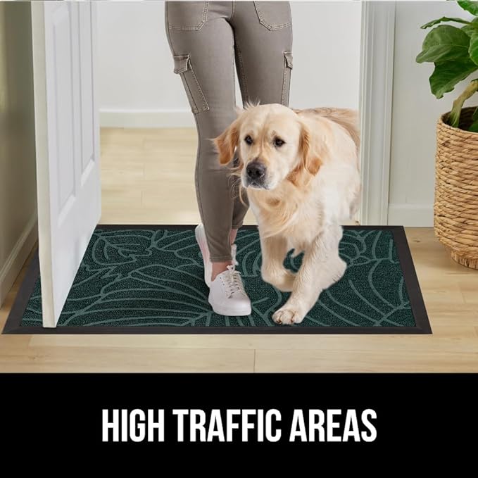 GORILLA GRIP 100% Waterproof All-Season WeatherMax Doormat, 60x24, US Designed Natural Rubber, Stain and Fade Resistant, Low Profile Indoor Outdoor Door Mats, Easy Clean Patio Mat, Green Palm