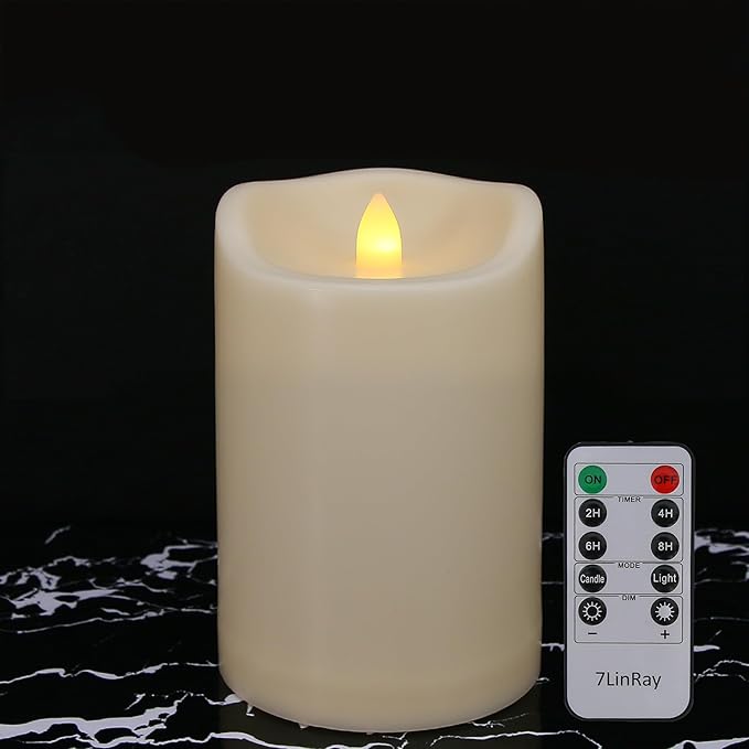 Large Outdoor Waterproof Flameless Candles with Remote and Timers, Battery Operated LED Flickering Pillar Candles, Long-Lasting, Ivory Plastic, D 4" x H 6", 1 Pack
