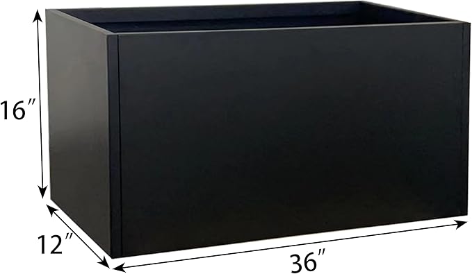 Steel Planter 36" x 12" x 16" Metal Rectangle Outdoor Planter Black Powder Coated Flower Box Metallic Heavy Pot Indoor & Outdoor, Commercial & Residential (L36 x W12 x D16, Black)