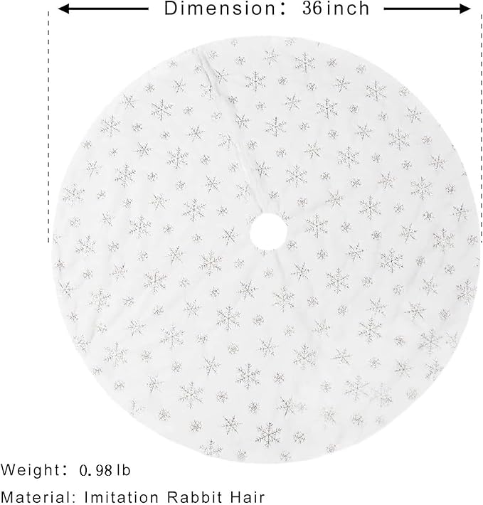 36inch White Christmas Tree Skirt Tree Carpet Blanket, Soft 3ft Xmas Christmas Tree Blanket with Silver Snowflake White Faux Fur Carpet for Christmas Holidays Decoration Party